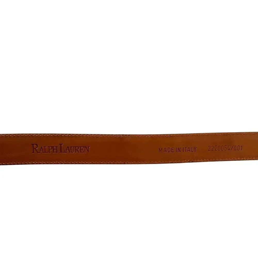 Ralph Lauren Art Deco Monogram Logo Buckle Black Leather Belt